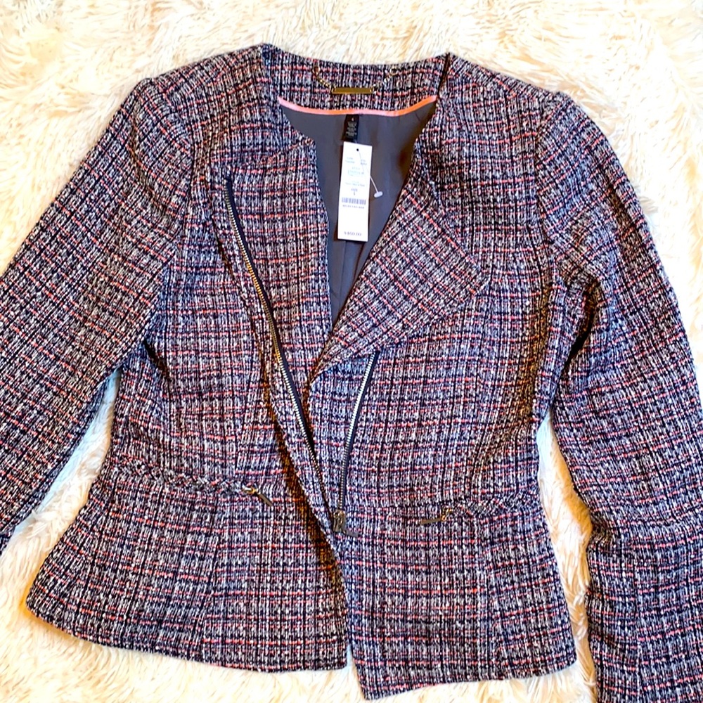 White House Black Market Moto Tweed Blazer, Size 4, NWT
